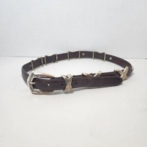 Brighton Western Brown Leather Belt Women's M Silver Buckle Embellishments 46909